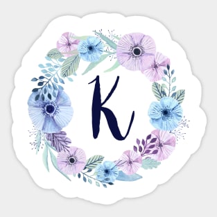 Floral Monogram K Icy Winter Blossoms Sticker